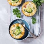 Mini gluten-free crustless broccoli quiche bites recipe.