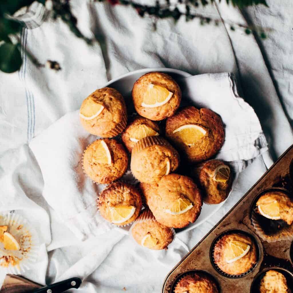 Healthy gluten-free orange almond muffins.