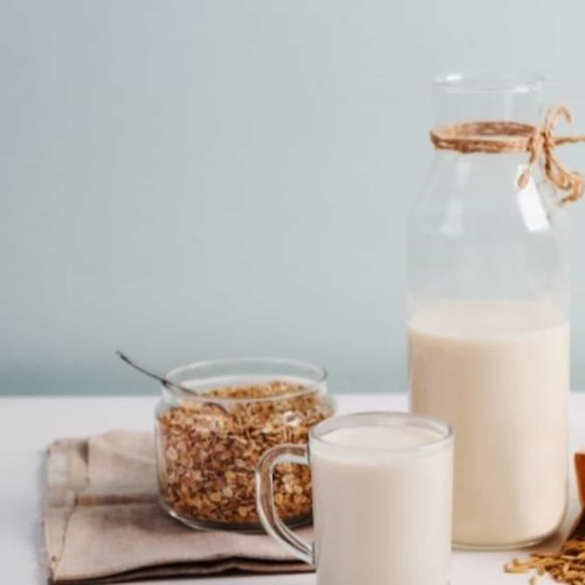 Homemade oat milk made in a blender.