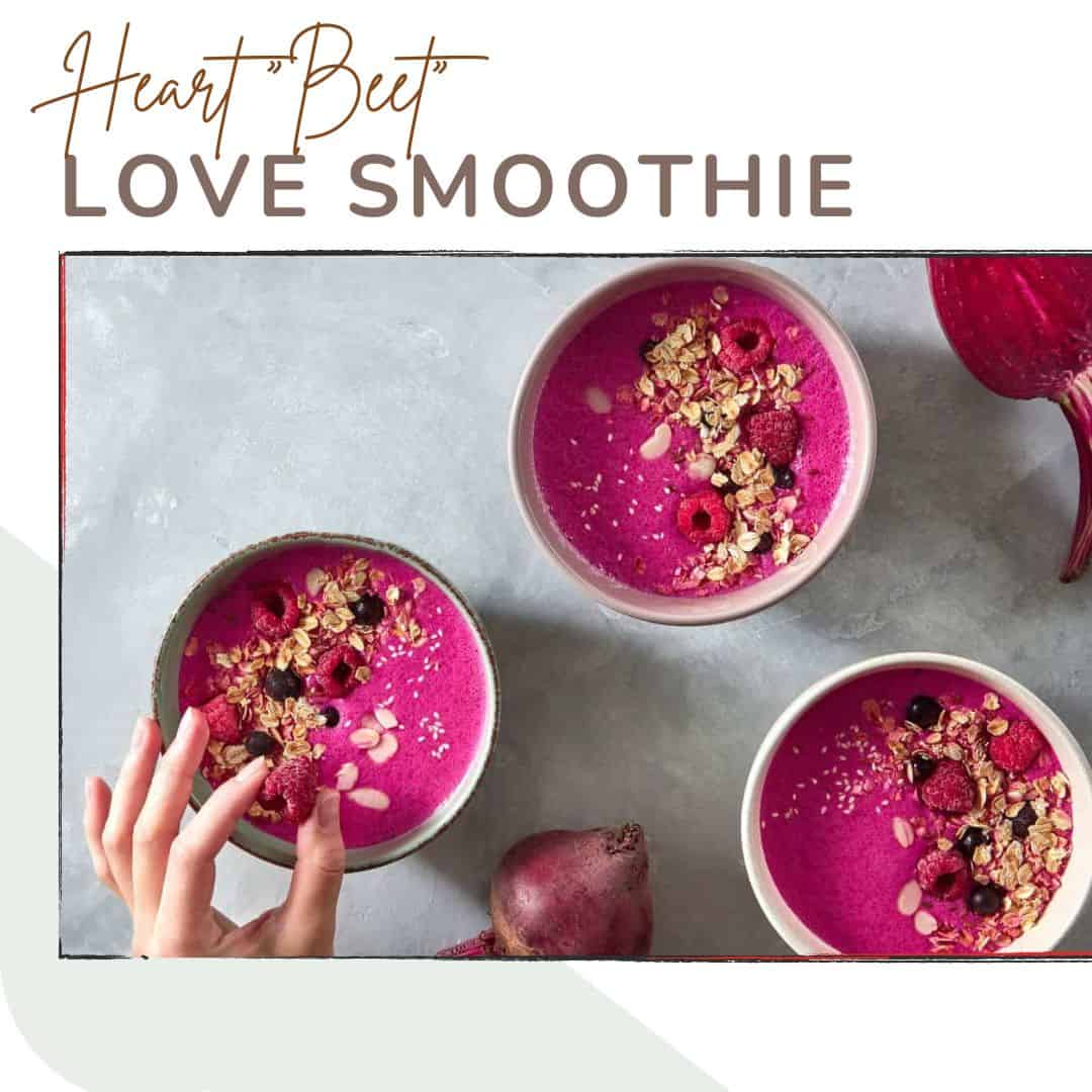 Heart beet love smoothie made with strawberries and beets.
