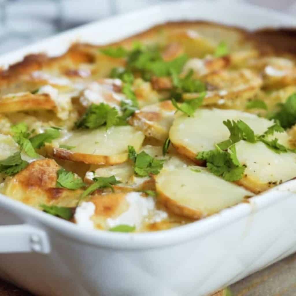 Make a healthy vegan baked scalloped potato casserole.