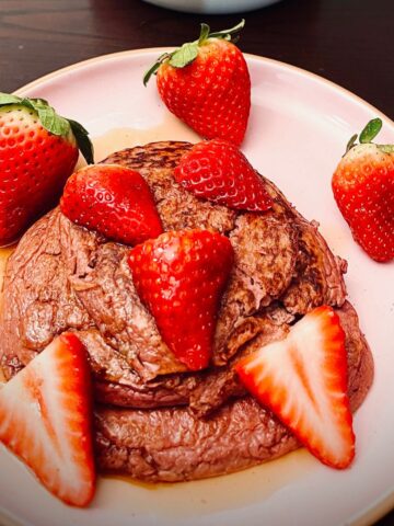 Love beet and strawberry high protein pancakes